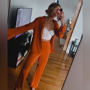 NWOT Orange Plisse Two Piece Set